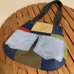 がま口バック　がま口トートバック　デニムリメイクがま口バック　帆布がま口バック