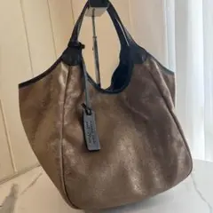 【美品】MARCO MASI　ハンドバッグ　本革　スウェード×ラメ　ブラウン