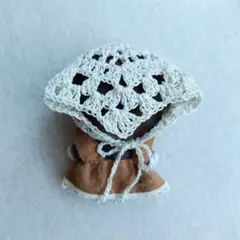 10センチぬい　帽子　バブーシュカ（コットンレース・シルバーラメ）
