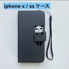 ・iphone x / xs ケース 手帳型 5.8インチ 黒 パンダ