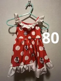 used美品 ディズニー ミニーワンピース水着 赤 ドット 80