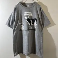 T-556 牛 ミルク プリント Tシャツ グレー M