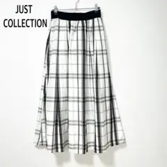 ジャストコレクション【F】ロングフレアスカート チェック柄 ウエストゴム 白黒