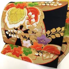 【和】11043o 着物 袋帯 西陣織 楓文様 金糸 お洒落