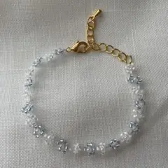 ハンドメイド ビーズ ブレスレット 花 青 白 匿名配送 韓国風