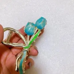 ブルー ツインチューリップ ヘアクリップ 髪飾り まとめ髪 バンスクリップ