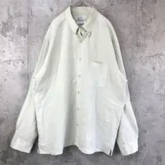 Y5086古着　シャツ　長袖　ボタンダウン　くすみグリーン　無地　90s Y2K