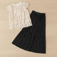 【新品】CHÉNE×GU◆総レース×ドットスカート◆華やかモノトーンコーデ