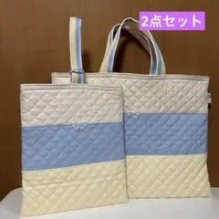 No.961 レッスンバック&上履き袋　2点セット　シンプル ホワイト系
