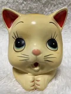 昭和レトロ 猫♡貯金箱 陶器 当時物 ヴィンテージ