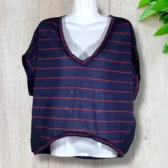 2775　GIVORS　ストライプ　 ノースリーブ　Tシャツ　レディース　【L】