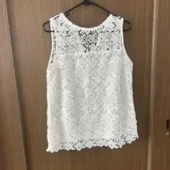 美品★ZARAホワイト レース ノースリーブブラウス★裏はコットン100%