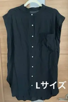 パールボタン　ブラウス　シアーシャツ　 フレンチスリーブ　L 黒