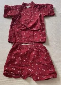 赤い花柄 甚平とショートパンツ セット 80