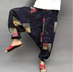新品　アジアン　和風　和柄　ネイビー　エスニック　サルエルパンツ　アラジンパンツ