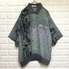 デザインシャツ　総柄　レトロ　ヴィンテージ　ドット模様　ポロシャツ　古着　メンズ