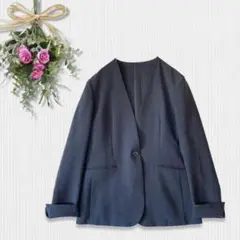 a1237 23区【サイズ38】美品 ノーカラージャケット 一つボタン 濃紺