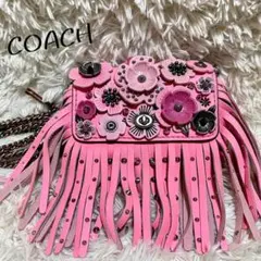 COACH ディンキアー ペブルレザー 花 ティーローズ ショルダーチェーン