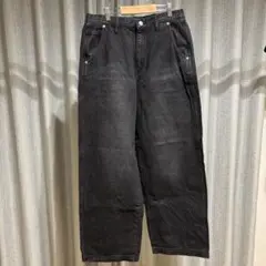 ブラックデニム　ワイドパンツ　イージーパンツ　ワーク　ミリタリー　サイズL