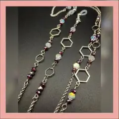 【メガネチェーン】レッド×シルバー　(ニッケルフリー)ハンドメイド