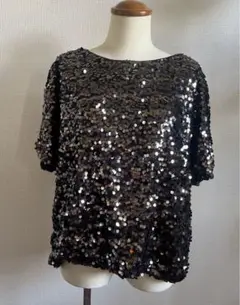 H&M レディース　ブラック スパンコール 半袖 トップス