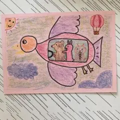 子供の絵　「動物飛行機」