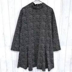 美品 チェック柄チュニック トップス ハイネック 長袖 カジュアル