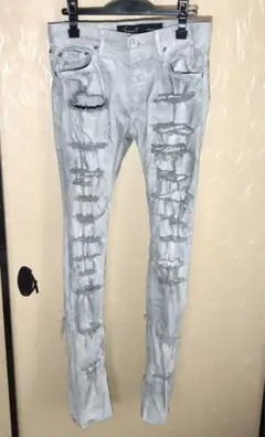 fagassent クラッシュ加工 スキニー デニム パンツ ダメージ加工