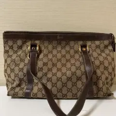 GUCCI オールドグッチ キャンパス地 ハンドバッグ GGシマ レザー