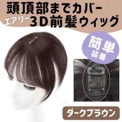 【ダークブラウン】頭頂部までカバー エアリー 3D 前髪ウィッグ 25cm 簡単