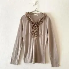 ☆【エフエムティ】カットソー 胸元フリル Vネック 長袖 カジュアル L