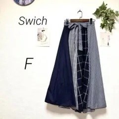 9195-1 Swich パッチワークロングフレアスカート ウエストリボン F