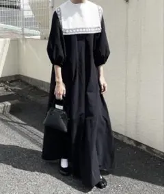 Perna ペルナ ボリューム袖 ロングワンピース 黒 ブラック 完売品 美品