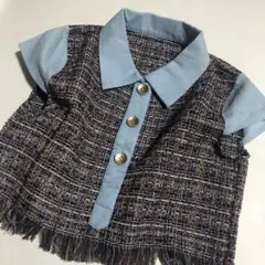 A673 S Rurushushu トップス　異素材MIX ツイード　フリンジ