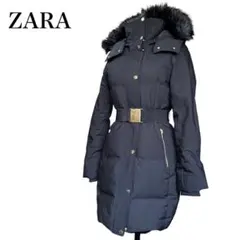 ZARA ザラ ファー ベルト ロング ダウンコート ブラック 金具 ゴールド