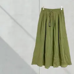 T360【アーヴェヴェ】ロングスカート　フレア　ウエストゴム　紐付き　緑　S