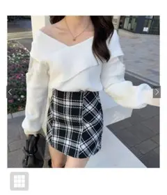 GRL バックリボンツイードチェックミニスカート