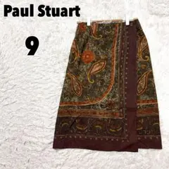 ♥Paul Stuart♥ ポールスチュアート ペイズリー柄 巻きスカート 麻混