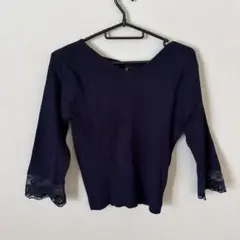 JILL STUART ネイビー　リブニット　袖レース