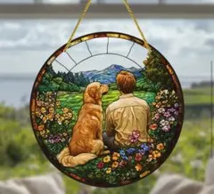 ゴールデン　ゴールデンレトリバー　サンキャッチャー　看板　犬　ステンドグラス風
