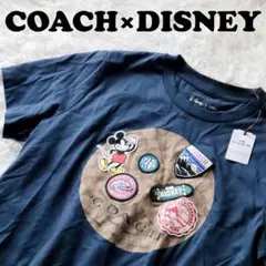 【新品未使用】COACH×DISNEY コラボTシャツ ネイビー ワッペン 半袖