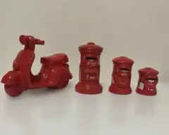❤️新品 赤い陶器の 貯金箱　郵便ポスト3 ￼オートバイ1 昭和レトロ ￼4点❤️