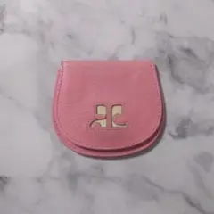 クレージュ　courrèges　ピンクレザーコインケース ロゴ入り