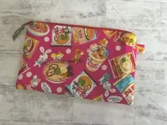 9 ハンドメイドフラットポーチ☆はいから横丁横町☆昭和レトロアニマルラーメン