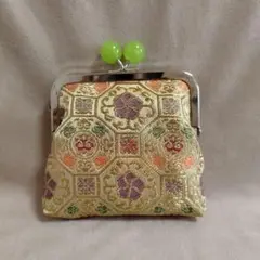 和生地　金色　がま口　げんこ緑