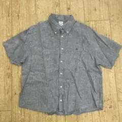 ブルックスブラザーズ　グレー 100%リネン ボタンダウン 半袖シャツ