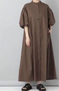 e/rm完売ブラウンボリュームパフ袖大人素敵なワンピース