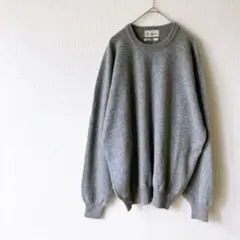 高級カシミヤ100％ クルーネックニット グレー 無地 メンズ L 柔らか 上質