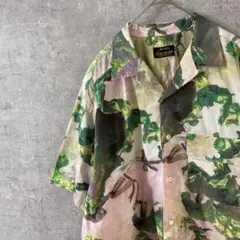 KOSHINO JUNKO 天使柄シャツ　半袖　コットン　オープンカラーLメンズ