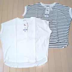 【タグ付】COTTON USA Tシャツ 2枚 白・ボーダー 襟よれ防止加工